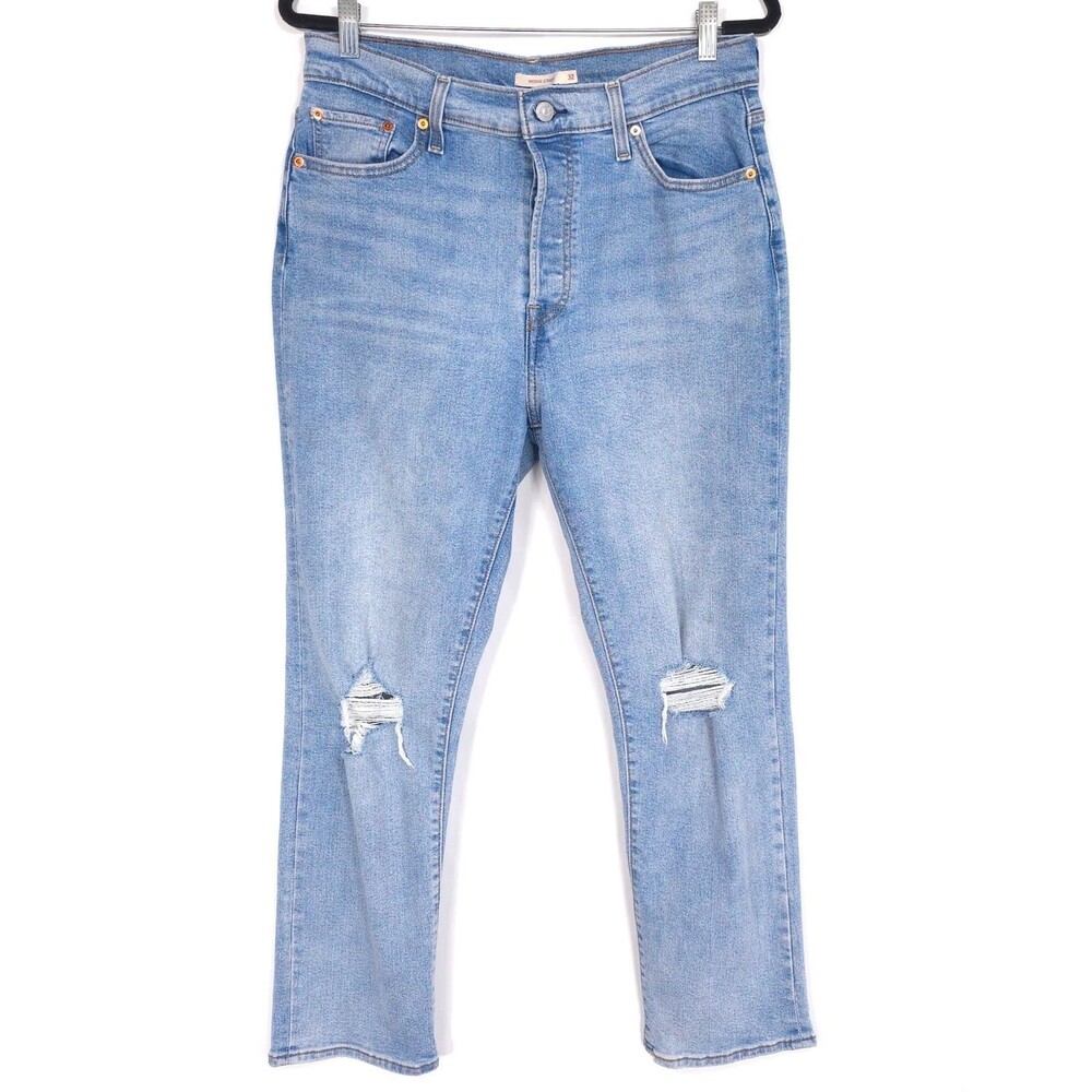 Levi’s Wedgie Straight Jeans Women W32 L27 Blue‎ Distressed Denim